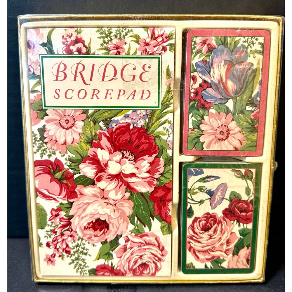 vintage bridge spring feuer jumbo playing card gift pack  scorepad pink flowers